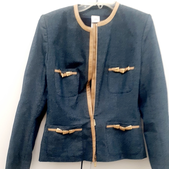 Guyfulop Jackets & Blazers - Guyfulop Navy Tan leather Trim Blazer Italy jacket